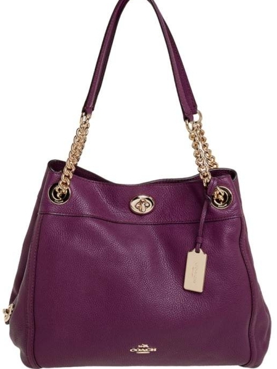 Coach Handbags - Coach Edie Pebbled Purple Turnlock Chain Bag
